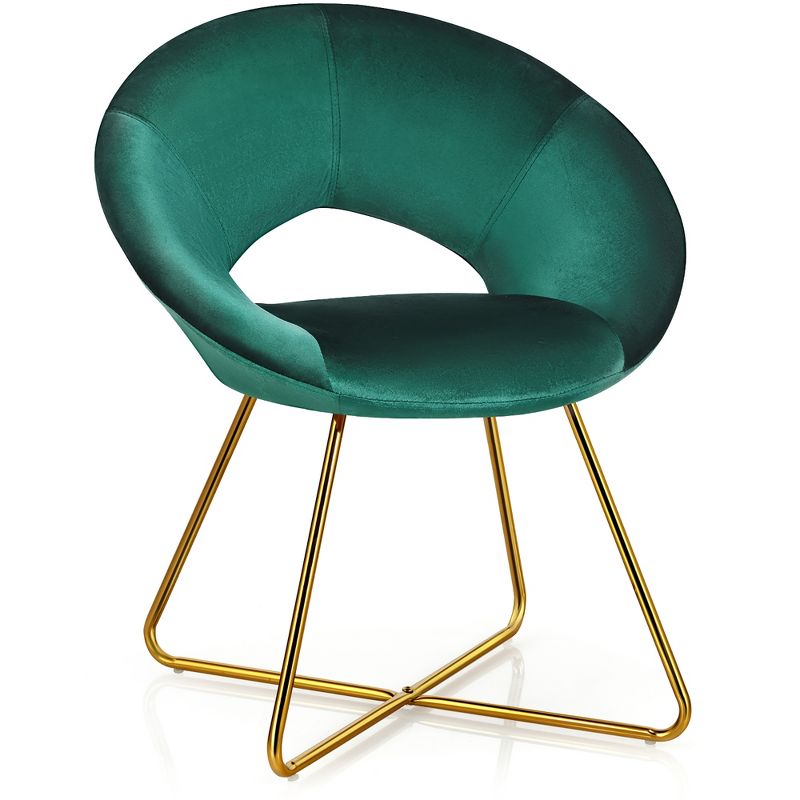 Costway Modern Velvet Accent Chair Upholstered Vanity Chair w/Golden Metal Leg Pink\Dark Green\Grey, 1 of 11