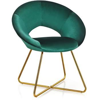Costway Modern Velvet Accent Chair Upholstered Vanity Chair w/Golden Metal Leg Pink\Dark Green\Grey