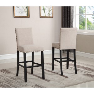 Fabric Upholstered Bar Stools Set of 2 with Nailhead Trim and Sturdy Hardwood Frame for Kitchen or Dining Area - 1 of 4