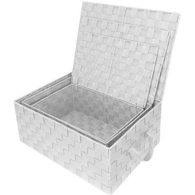 White Woven Lid Storage Basket Set