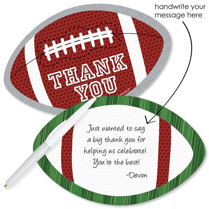 Big Dot of Happiness End Zone - Football - Shaped Thank You Cards - Baby Shower or Birthday Party Thank You Note Cards with Envelopes - Set of 12, 2 of 8