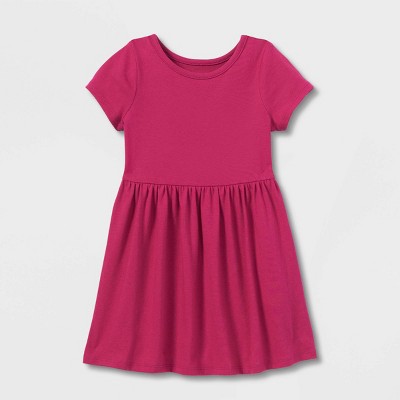 Toddler Girls' Solid Knit Short Sleeve Dress - Cat & Jack™ Dark Pink 12M