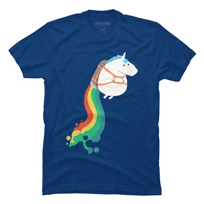 Men's Design By Humans Unicorn on rainbow jet pack By radiomode T-Shirt