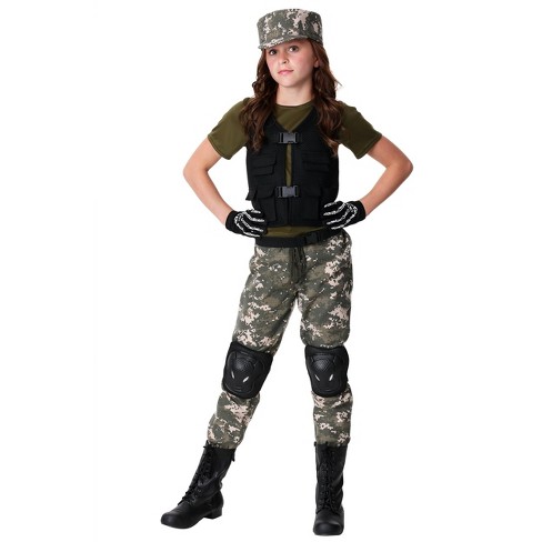 HalloweenCostumes.com Small Girl Girl's Exclusive Stealth Soldier Costume,  Black/Brown/Green