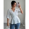 Coolmee Women's Button Down Shirts Lapel V Neck Pleated Blouse Peplum Tops Business Work Tops - 2 of 4