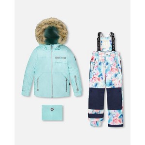 Deux par Deux Girl Two-Piece Play Snowsuit Blue Flower Print - 1 of 4