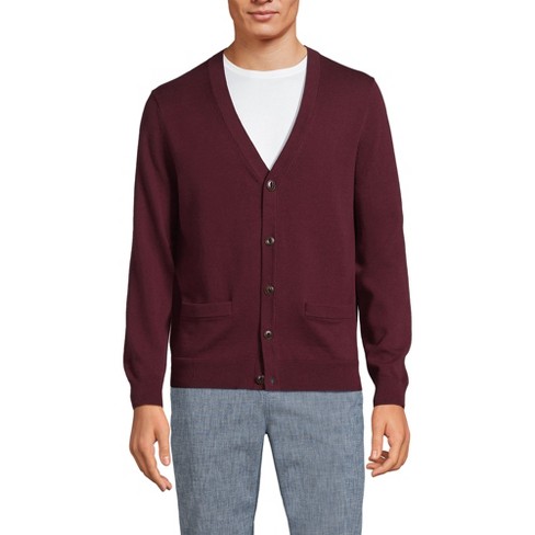 Lands End Men s Tall Fine Gauge Cotton Cardigan X Large Tall Royal Burgundy Target