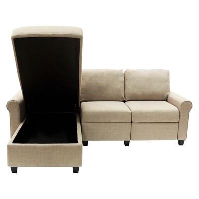 Copenhagen 60'' Beige Fabric Sectional with Storage and Rolled Arms