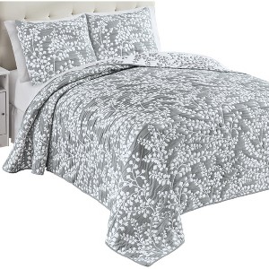 Collections Etc Jacquard Textured Leaf Design Reversible Bedspread - 1 of 3