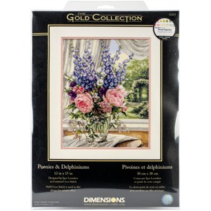 Dimensions Gold Collection Counted Cross Stitch Kit 12"X15"-Peonies/Delphiniums - 1 of 2
