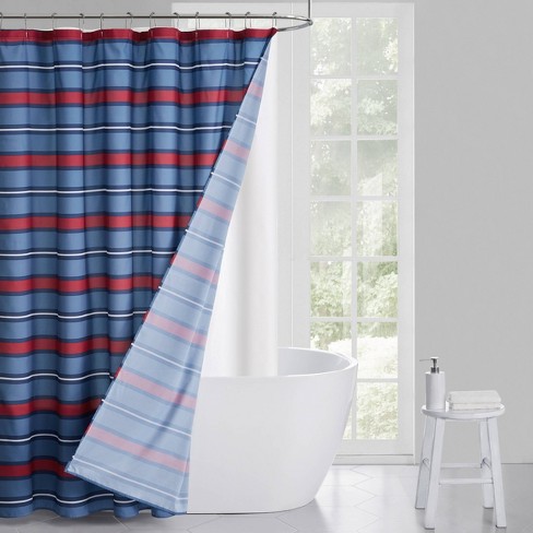 Danny Striped Shower Curtain Set Blue, Shower Curtains With Matching Towel Sets