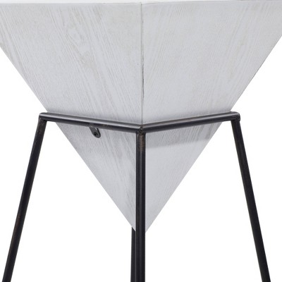 Triangular Wood and Metal Accent Table with White Top