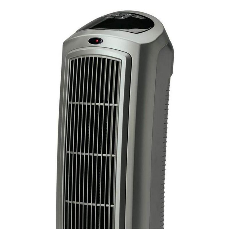 Lasko 1500W Portable Oscillating Ceramic Space Heater Tower with Digital Display, Remote Control, 2 Heat Settings and 8 Hour Timer, Gray, 2 of 7