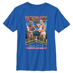 Boys WWE Hulk Hogan VS The Ultimate Warrior Poster T Shirt - 1 of 4