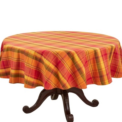 Round Terracotta Plaid Cotton Fall Tablecloth