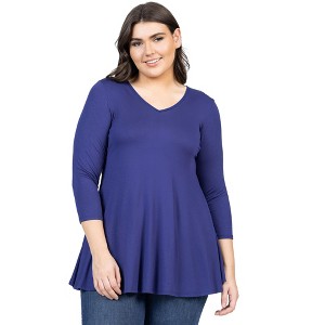Plus Three Quarter Sleeve V Neck Tunic Top - 24seven Comfort Apparel™ - 1 of 4