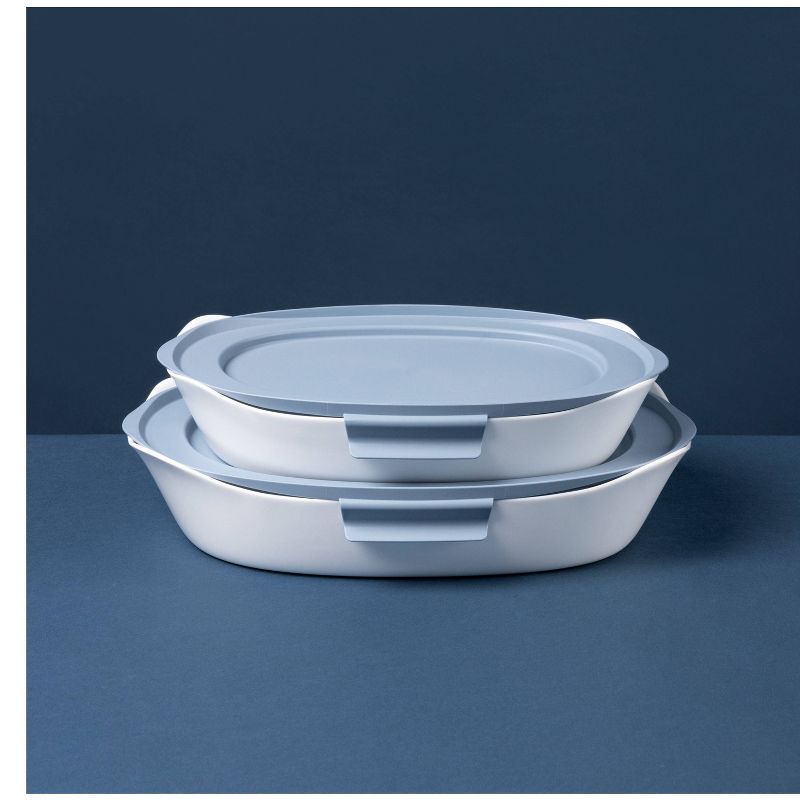 Rubbermaid DuraLite Glass Bakeware 4pc (1.5qt and 2.5qt) Baking Dish Set with Shadow Blue Lids, 6 of 8