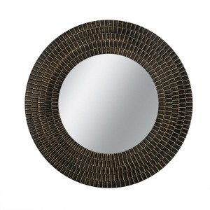 SEVOBAL Bathroom Vanity Mirrors Round Wooden Accent Mirror Shatter Proof with Sculptural Woven Design Clear Reflection, Black, 29.5"*0.7"*29.5" - 1 of 4