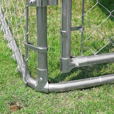 Silver Outdoor Metal Dog Kennel with Mesh Sidewalls and Cover