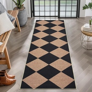 Coucheta Checkered Jute Runner Rug, Non-Slip Machine Washable Indoor Outdoor Rug, Farmhouse Style, Multi-Color & Size - 1 of 4