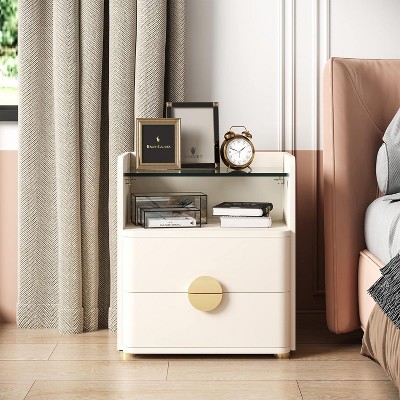 Hommoo 2-Drawer Nightstand with Open Storage