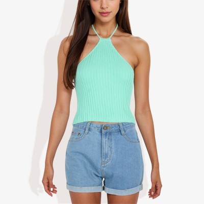 Anna-Kaci Women's Ribbed Halter Neck Tank Top with Slim Fit and Comfortable Stretch