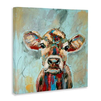 Colorful Cow Animal Canvas Wall Art, 30" x 30"
