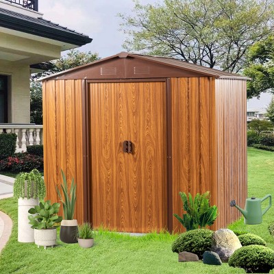 Outdoor Patio Metal Tool Storage Shed,Garden Backyard UV-Resistant Storage Shed with 4 Punched Vents,Sliding Doors and Padlock-Coolbibila