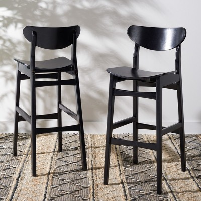 Mid-Century Sleek Black Wood Bar Stool, Set of 2