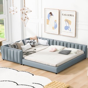 Queen Size & Twin XL Size Upholstered Platform Bed with Sturdy Frame - 1 of 4