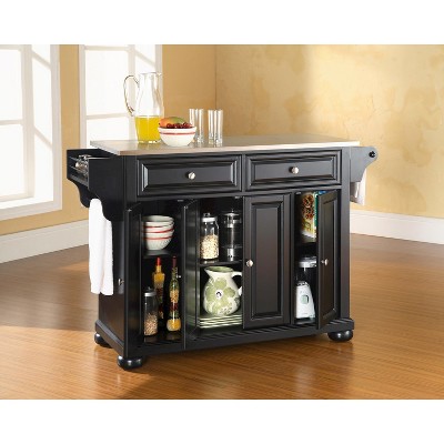 Black Stainless Steel Top Kitchen Island with Storage