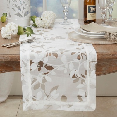 White Floral Polyester Sheer Table Runner, 16" x 72"