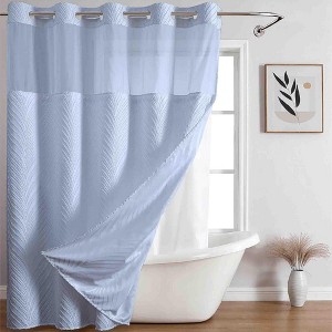 BAGOKIE 71"x74" Boho Tufted Chevron Stripes Hookless Shower Curtain, Pack of 1 - 1 of 4