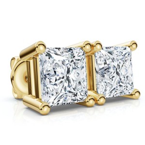 Pompeii3 .66Ct Square Princess Cut Natural Diamond Stud Earrings in 14K Gold Basket Setting - 1 of 2