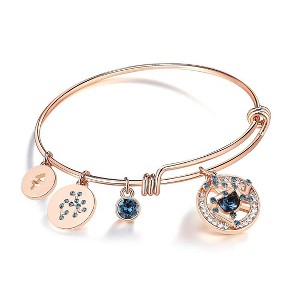 Leafael Superstar Zodiac Adjustable Bangle Bracelet with Premium Crystals Horoscope Constellation, 14K Rose Gold Plated, 7" Diameter - 1 of 4