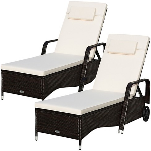 2pc Patio Rattan Lounge Chair Chaise Recliner Back Adjustable W/wheels  Cushioned : Target