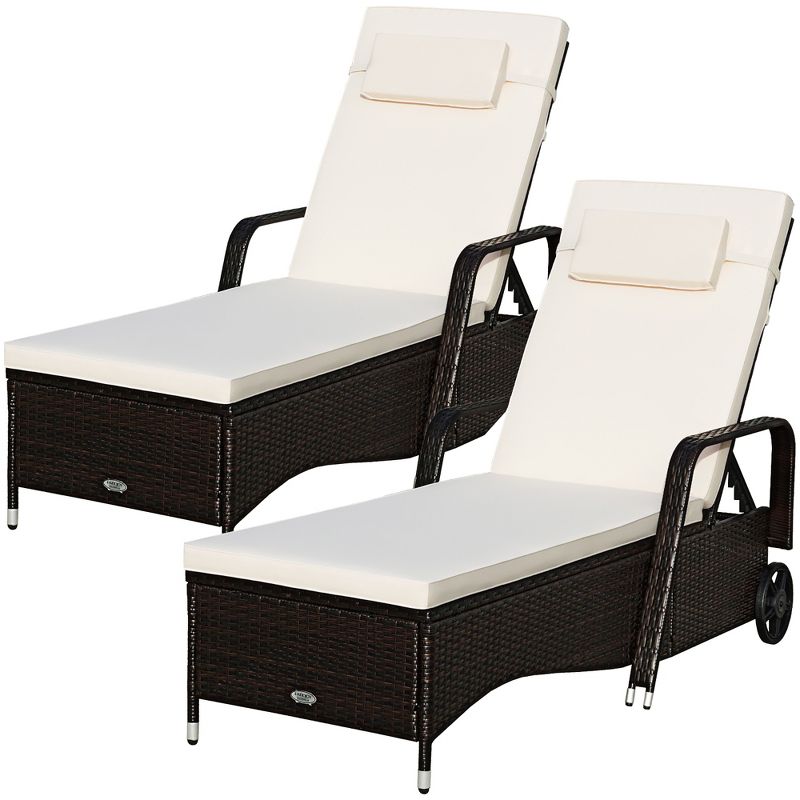 2PCS Patio Rattan Lounge Chair Chaise Adjustable Recliner Cushioned Sofa Garden, 1 of 10