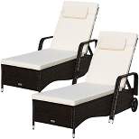 2PCS Patio Rattan Lounge Chair Chaise Adjustable Recliner Cushioned Sofa Garden