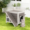 Tangkula Outdoor Feral Cat House Wooden Kitty Shelter with Balcony & Slide - 2 of 4
