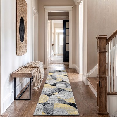 Yellow and Gray Geometric Design Runner Rug 2' x 7'