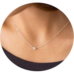 \14K Gold Plated CZ Necklace, Dainty Emerald Green Waterdrop Pendant, Layered Solitaire Bridesmaid Jewelry Gift for Women - 1 of 4