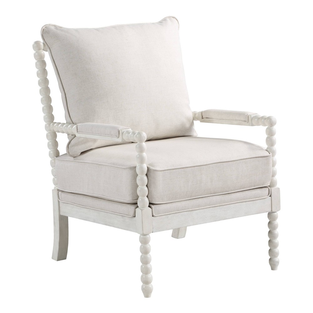 OSP Home Furnishings Kaylee Spindle Chair in Linen Fabric with White Frame