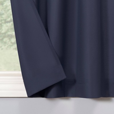 Navy Blue Sheer Polyester Rod Pocket Kitchen Curtain Set