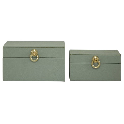 Set of 2 Faux Shagreen Wood Box with Metal Ring Fixtures - Olivia & May - image 1 of 4