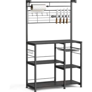 VASAGLE Bakers Rack with Magnetic Knife Holder, Paper Holder, Wire Basket, 8 Hooks, Organizers and Storage, Baker's Rack with Wire Basket
