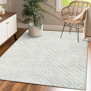 Modern Area Rug Farmhouse Geometric Lines Accent Rug Indoor Washable Rug - 1 of 4