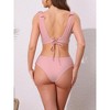 INSPIRE CHIC Women's Ruffle Trim V Neck Wide Strap Leopard Bikini Sets, Drawstring Tie Back Top Triangle Bottom 1 Set - 3 of 4