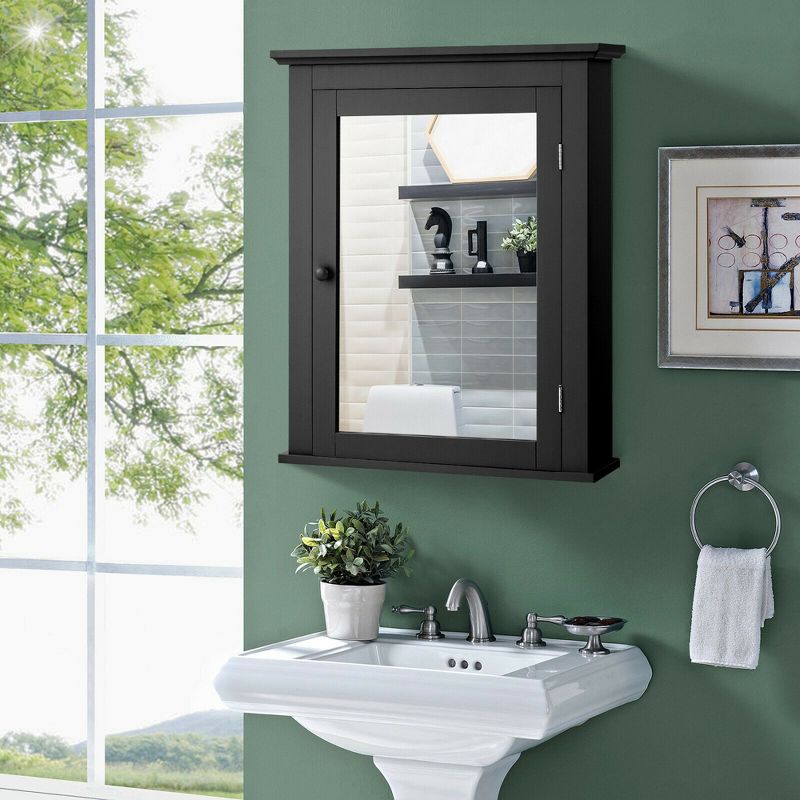 Costway Bathroom Mirror Cabinet Wall Mounted Adjustable Shelf Medicine Grey/Black, 3 of 11