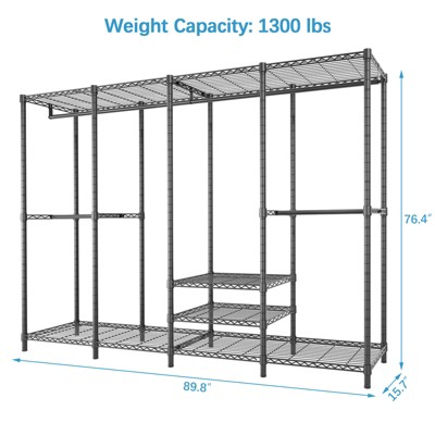 VIPEK V40 Plus Extra Large Black Iron Clothes Rack with Adjustable Shelves