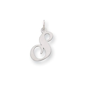 Black Bow Jewelry 14k White Gold, Ella Collection, LG Fancy Script Initial Pendant A-W - 1 of 4
